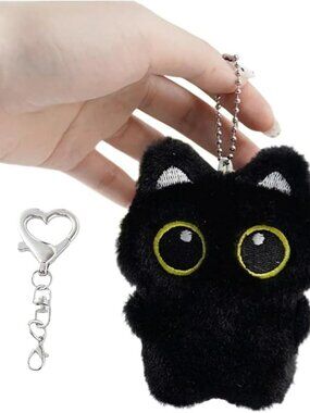 Black Cat Plush Keychain Kawaii Bag Charm Purse Backpack Keys  New from a Non